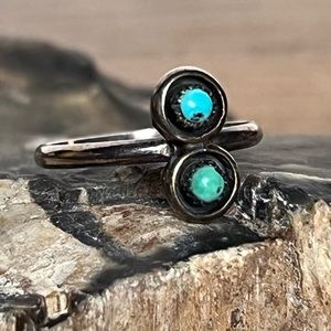 Vtg Sterling Double Snake Eyes Turquoise Ring